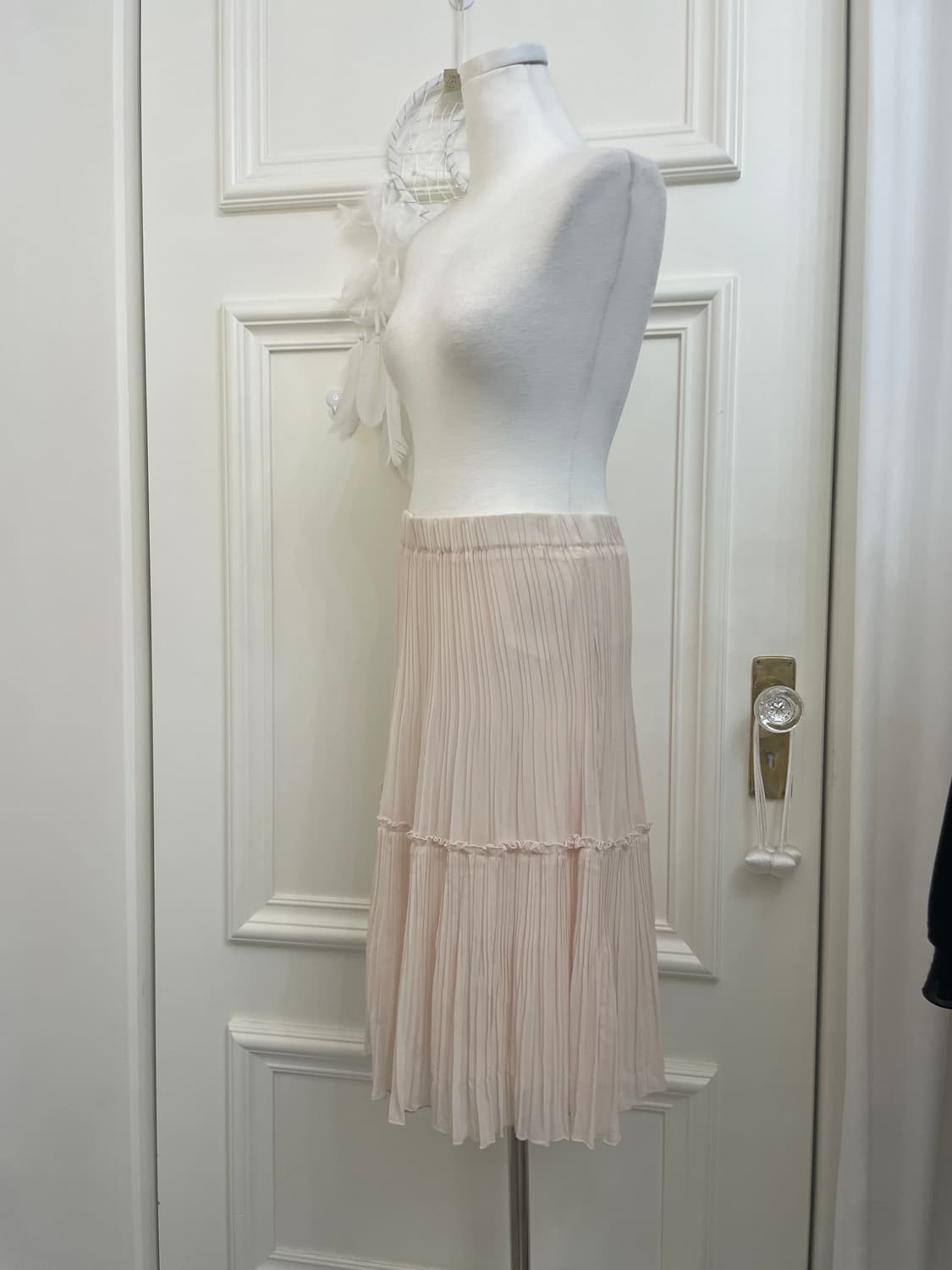 sheer salmon pleats banding skirt 상품이미지2