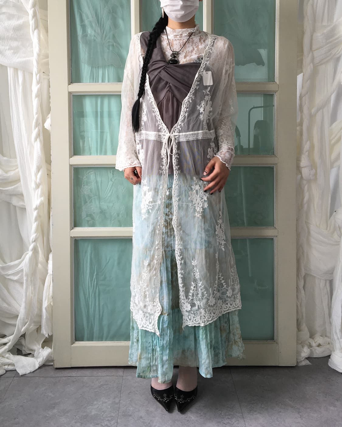 Ornament mood lace long cardigna 상품이미지1