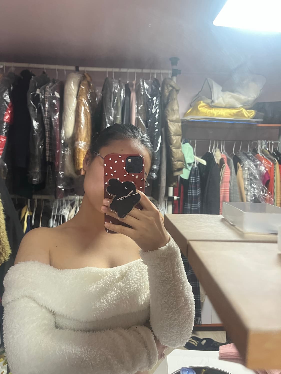 흰색 뽀글이 파티룩  셋업 상품이미지1