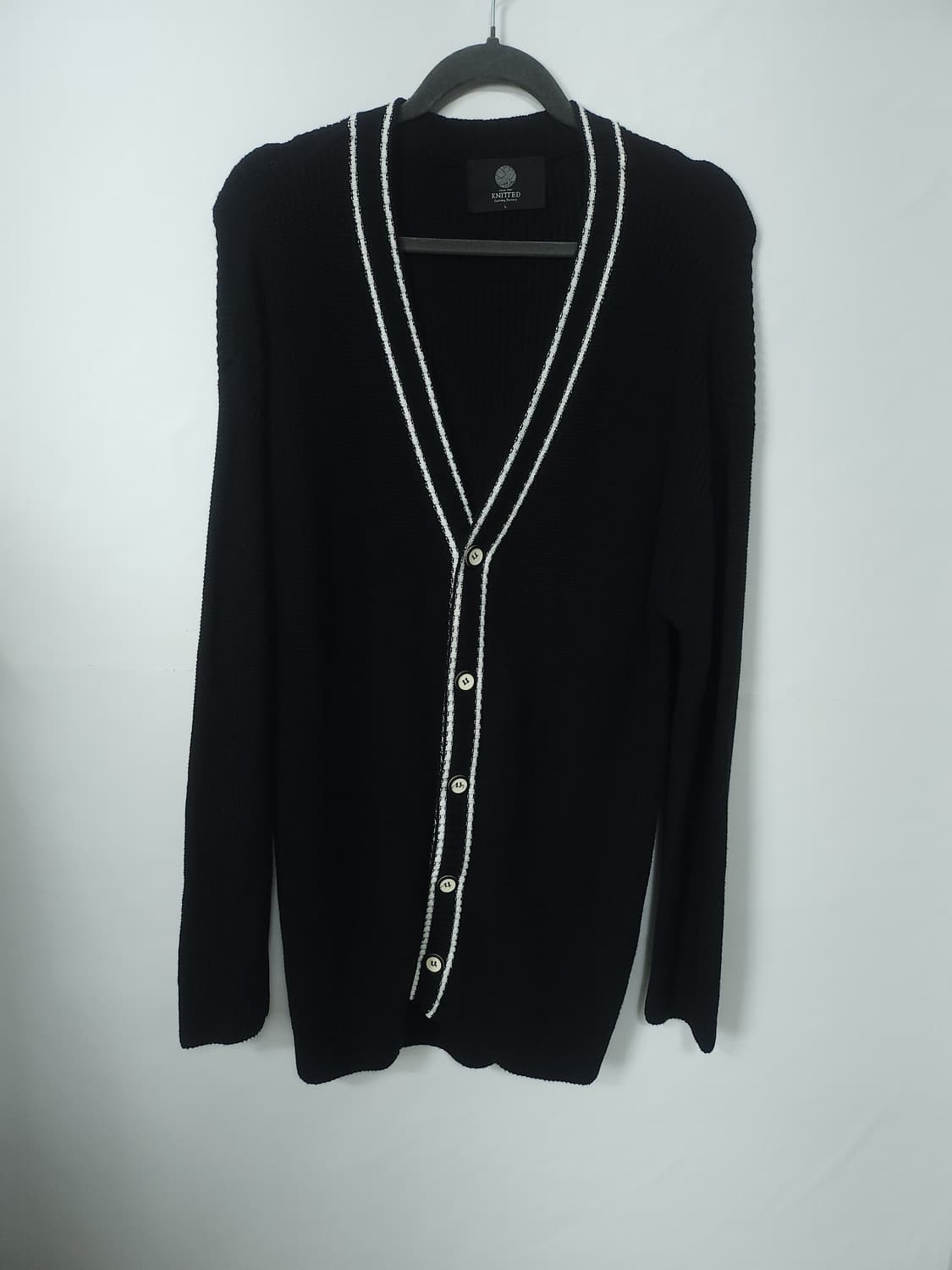 니티드 블랙 소프트니트 배색 가디건 100 L  새제품 상품이미지2