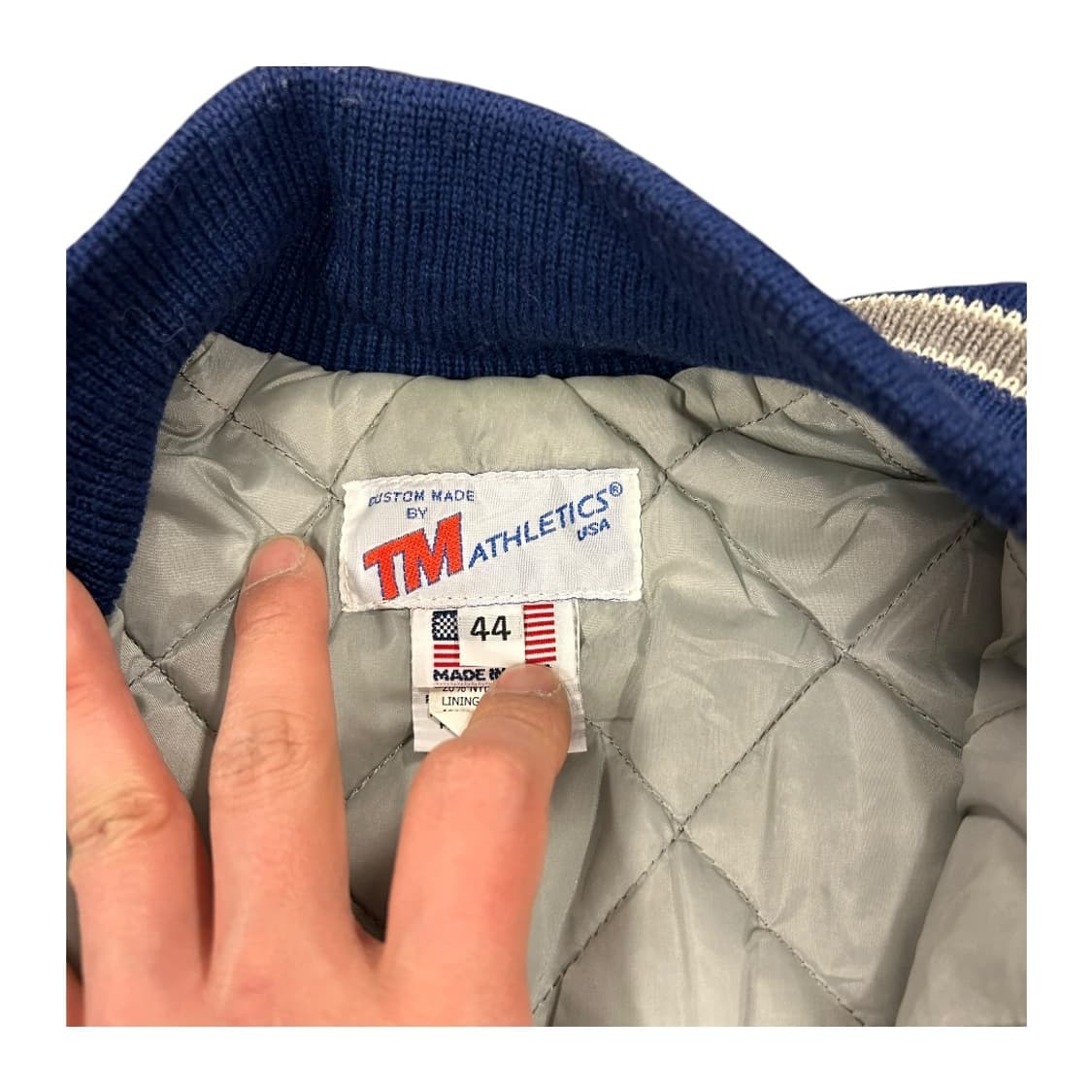 2XL) TM 애슬레틱스 USA 블루 그레이 레더 슬리브 울 바시티 자켓 상품이미지3