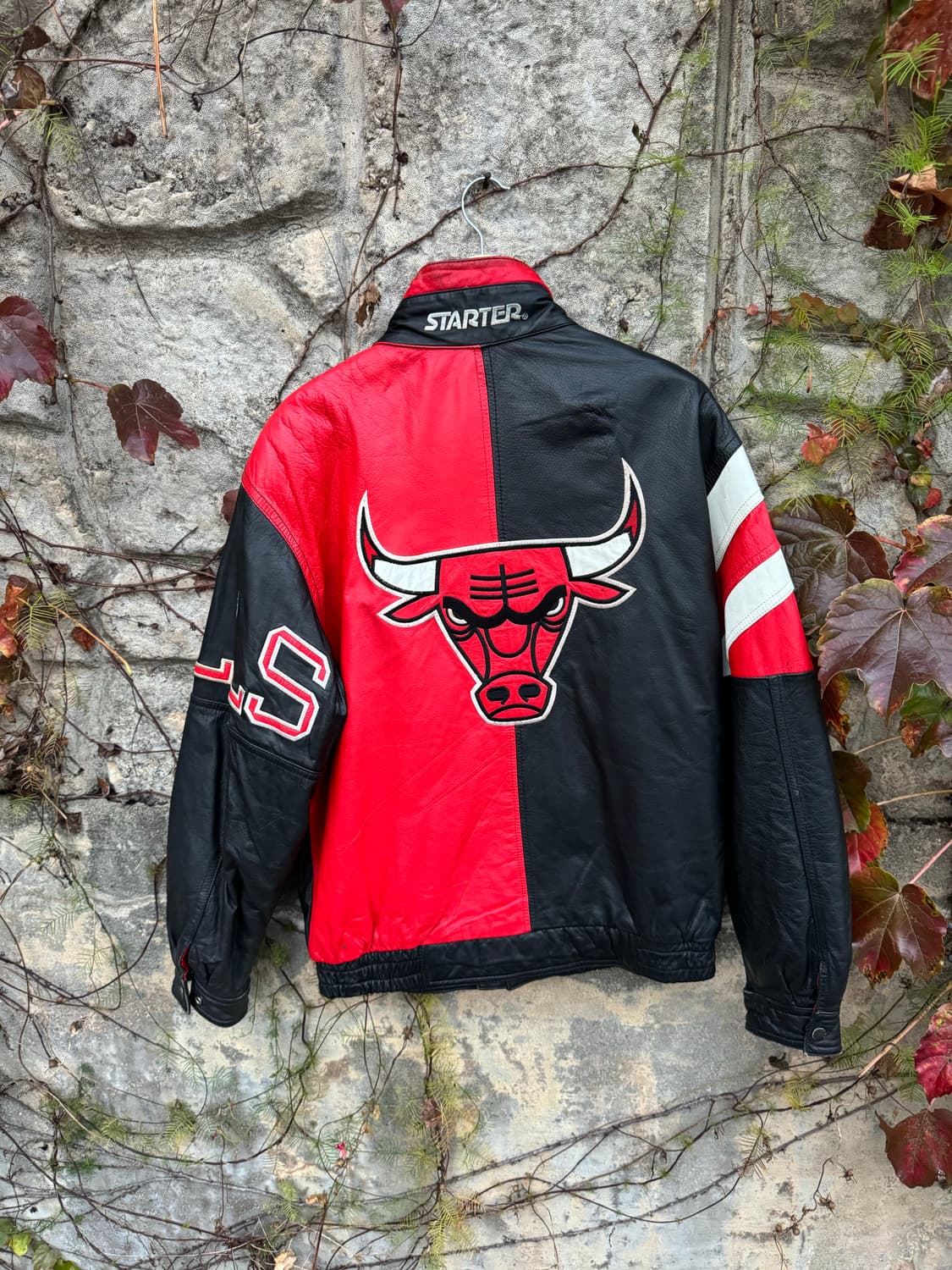 90s 스타터 시카고불스 프린팅 레더 가죽 자켓 L 상품이미지1