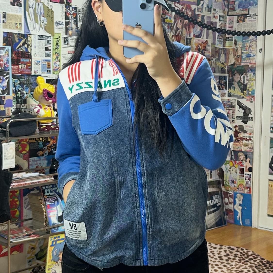 JPN 데님 패치 성조기 블루 후드집업 상품이미지1