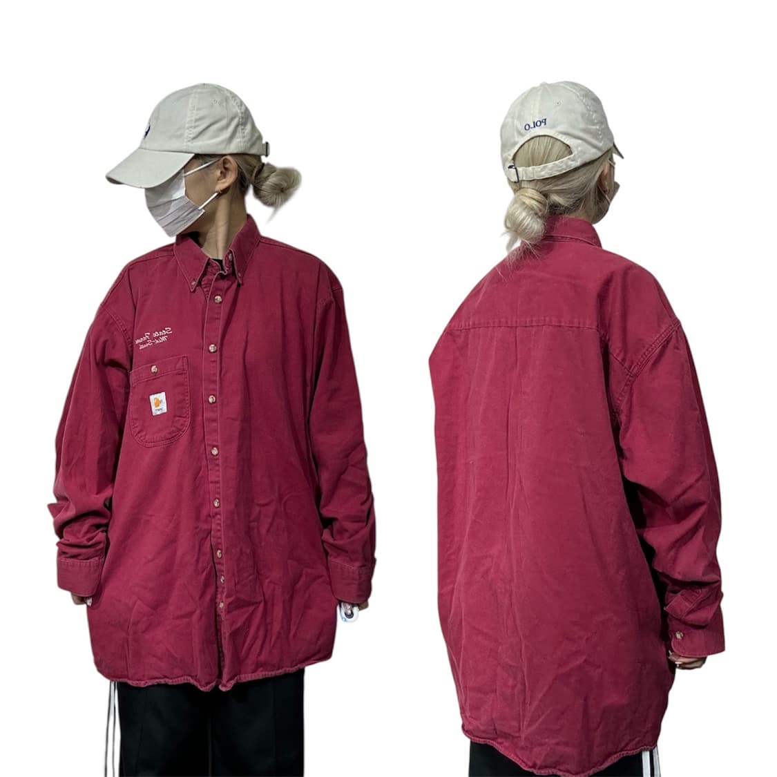 칼하트 자수 버건디 오버핏 솔리드 워크 셔츠 L 상품이미지1