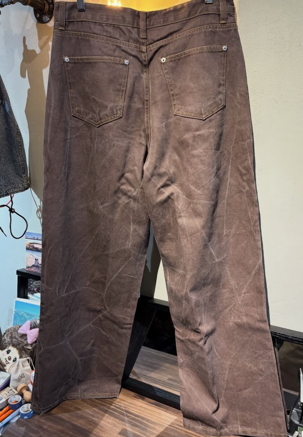 브라운 더블니 워싱 데님 팬츠 상품이미지3