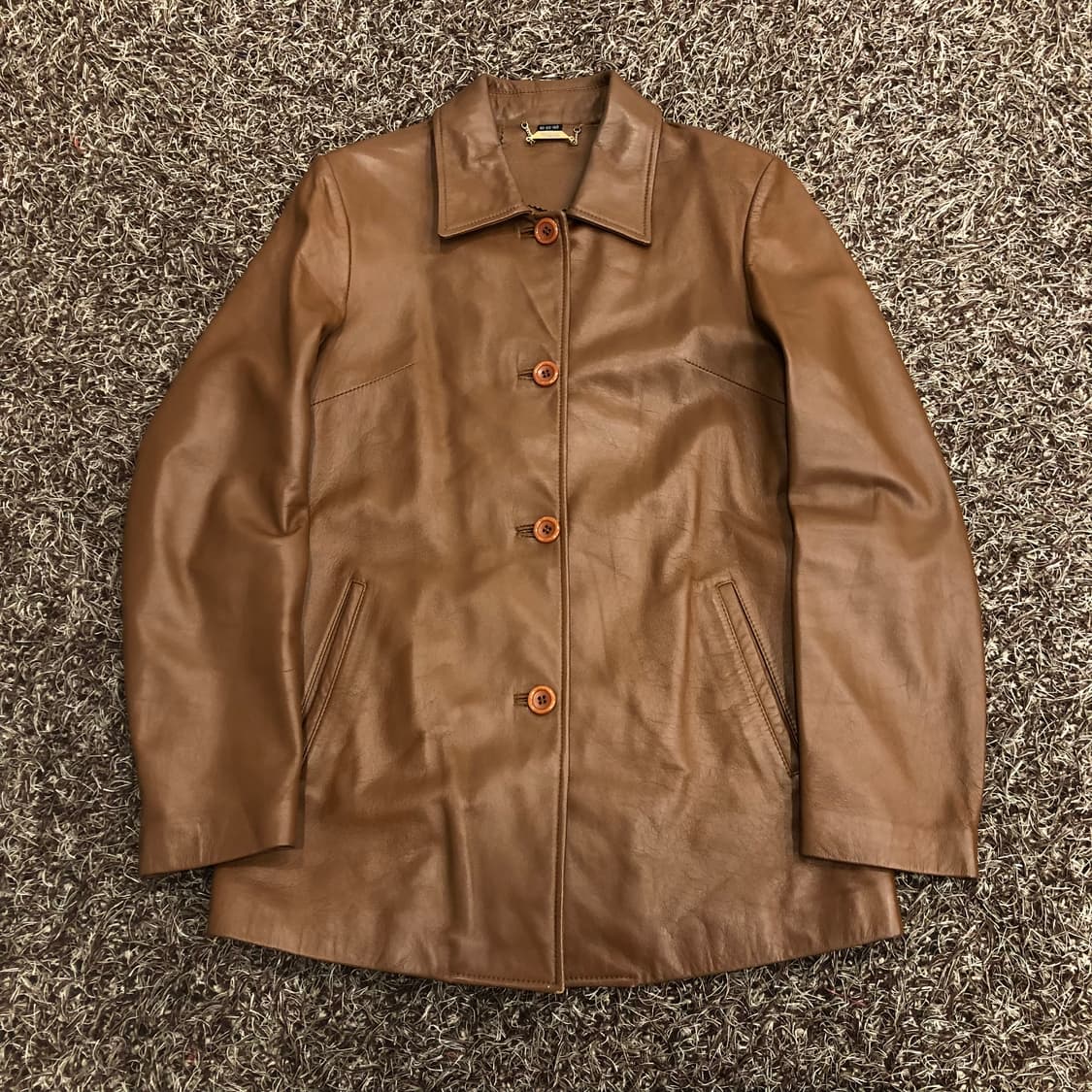 빈티지 양가죽 브라운 레더 버튼 가죽 자켓 상품이미지1