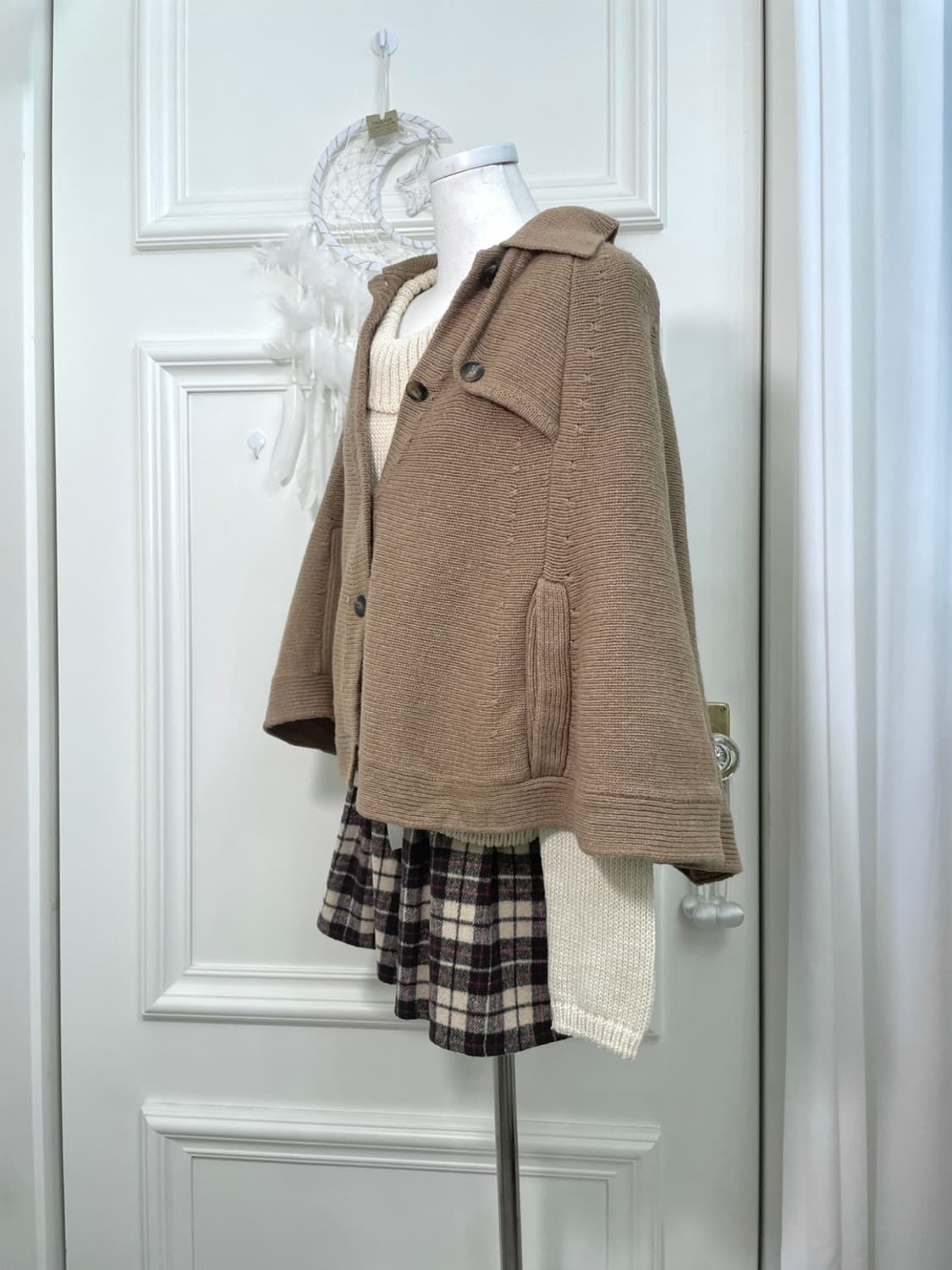 camel brown collar basic cape wool cardi 상품이미지2