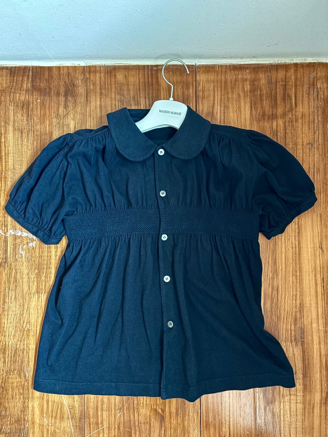 꼼데가르송 로브 드 샹브르 블랙 셔링 코튼 블라우스(s) 상품이미지1