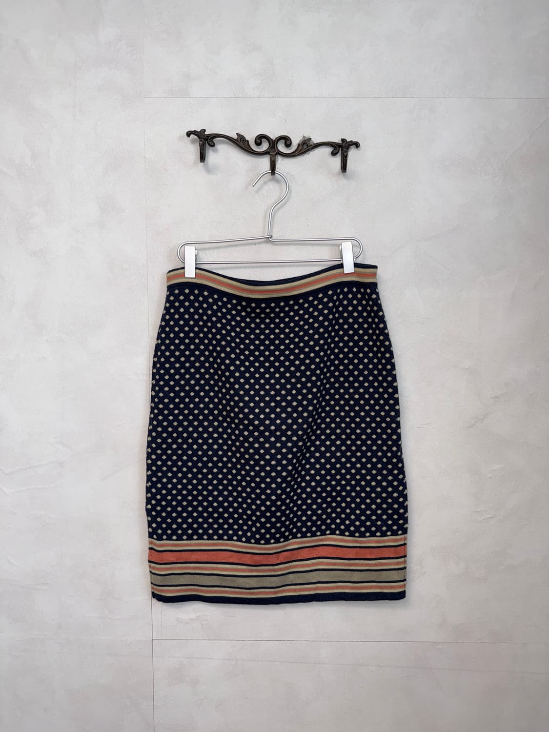 Navy coral dot stripe knit skirt 상품이미지3