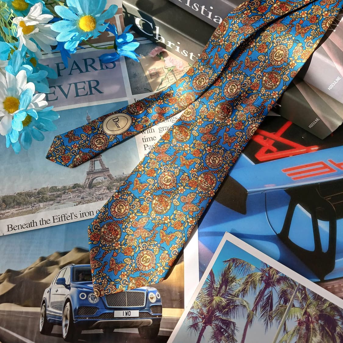 디올 실크 블루 오너먼트 패턴 넥타이 9.1cm B등급 A19418
 상품이미지4
