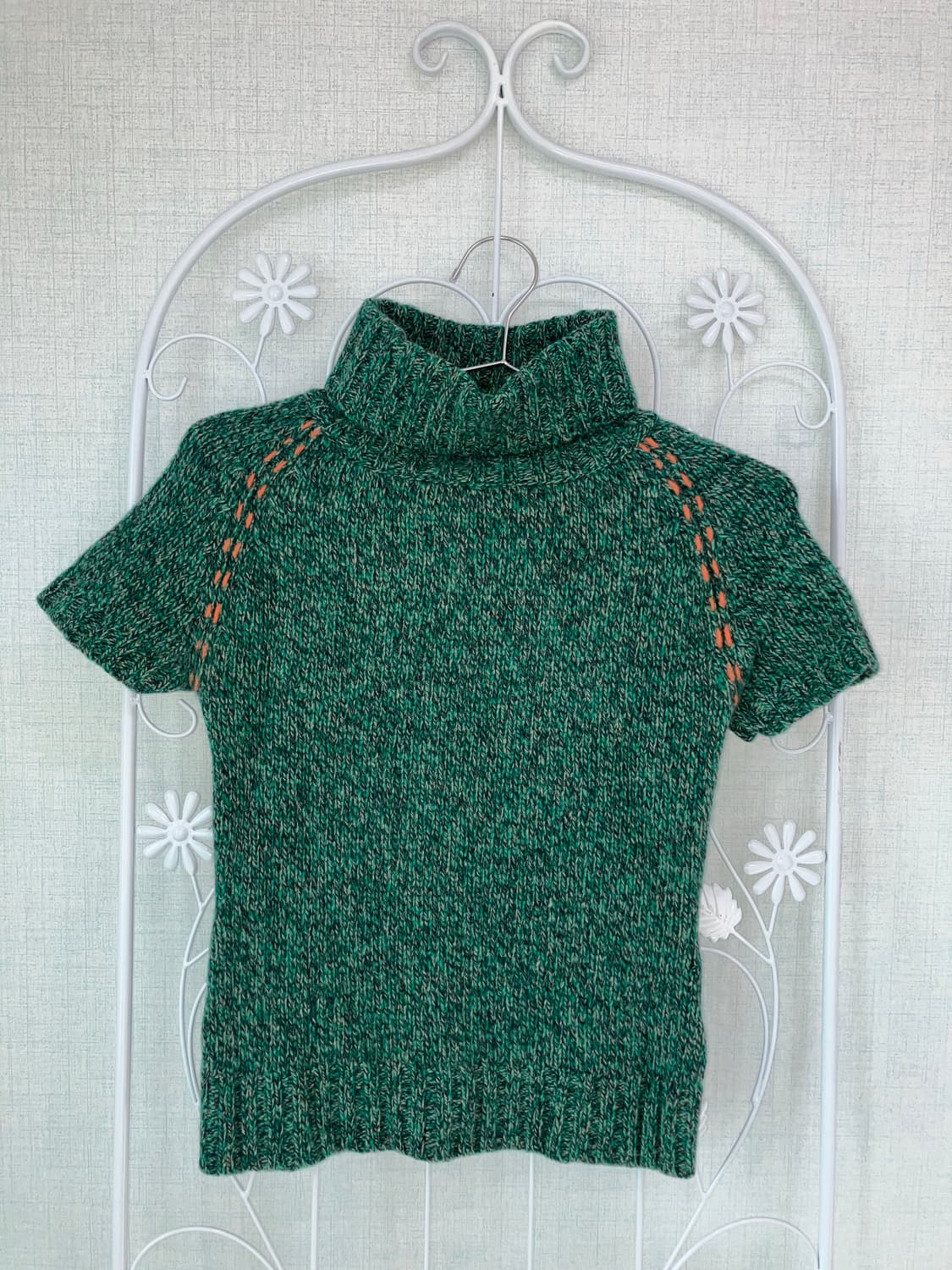 jpn vintage 딥그린 하이넥 반팔 니트 y2k 스트릿 갸루 펑키 상품이미지1