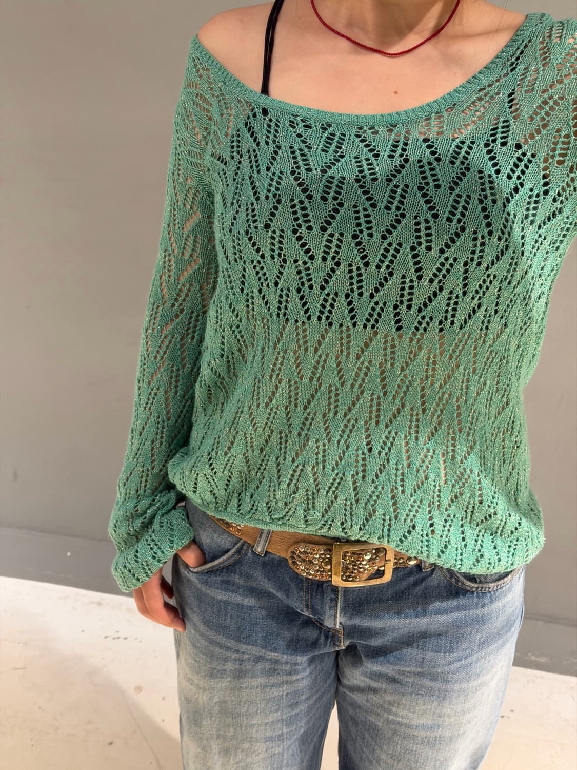 Mint punching detail summer knit top 상품이미지3