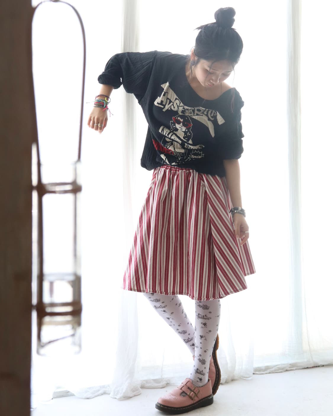 [Beams Boy] Red Stripe Midi Skirt 상품이미지5