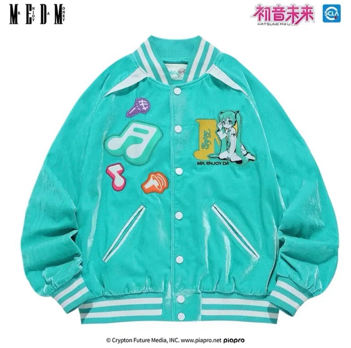 (L)MEDM X 하츠네미쿠 콜라보 벨벳 자수 패치 스타디움 바시티 자켓 상품이미지1