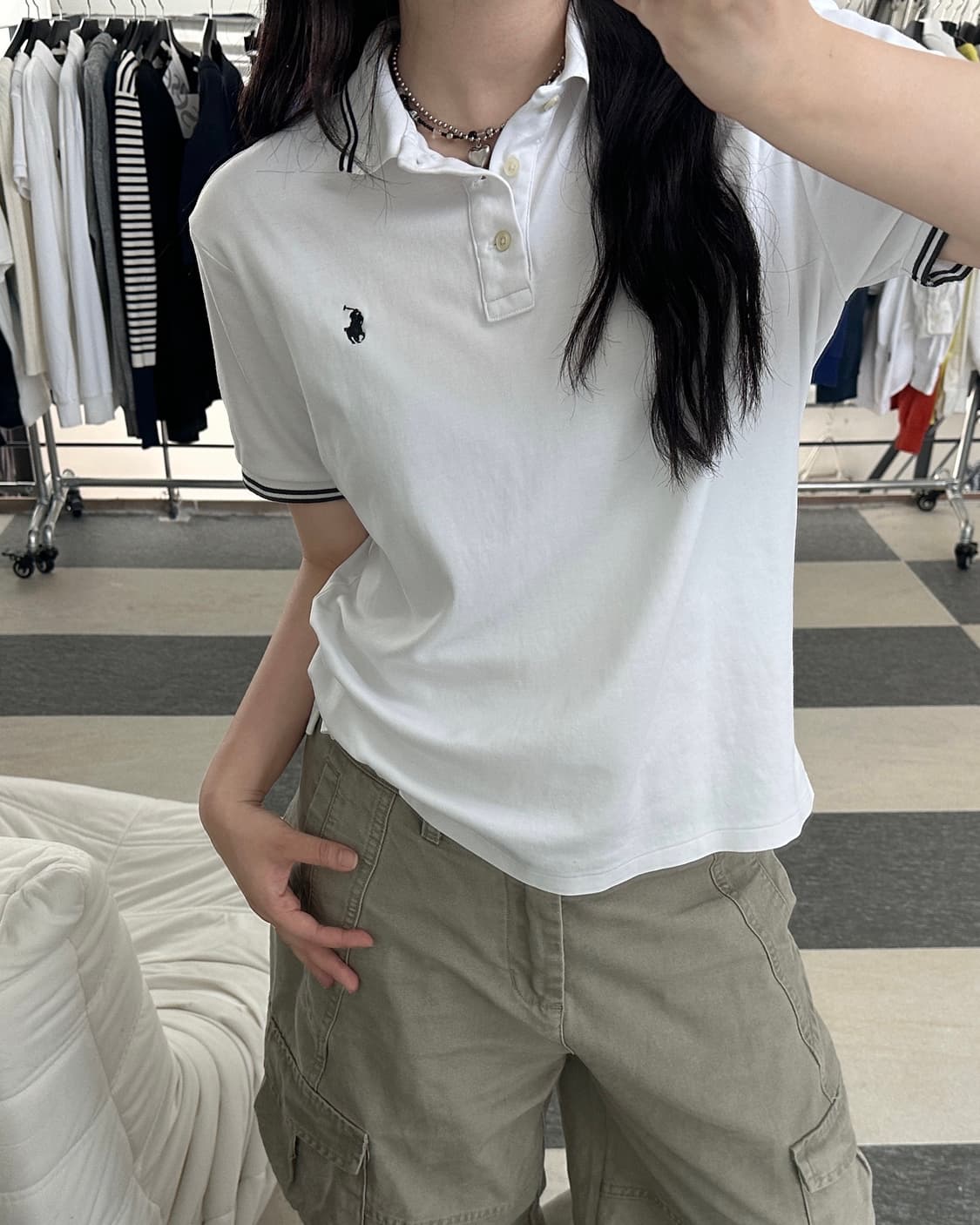 폴로 랄프로렌 화이트 배색 카라티  상품이미지3