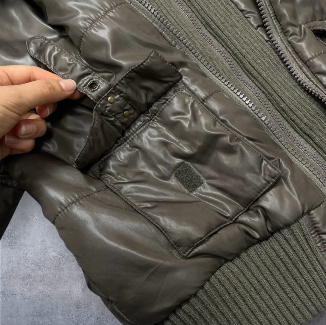 Sewardical 카키브라운 레이어드 니트넥 후드 숏패딩 M 상품이미지7