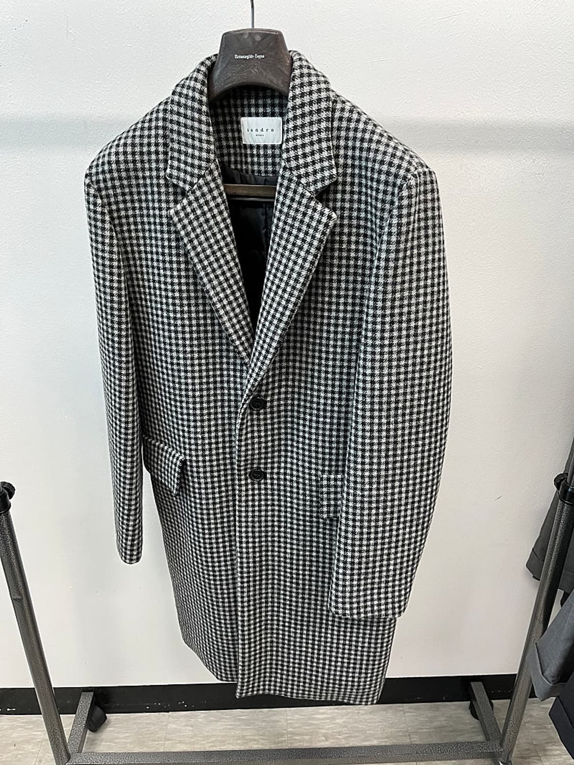 100) 산드로 구스 체크 울코트  상품이미지1