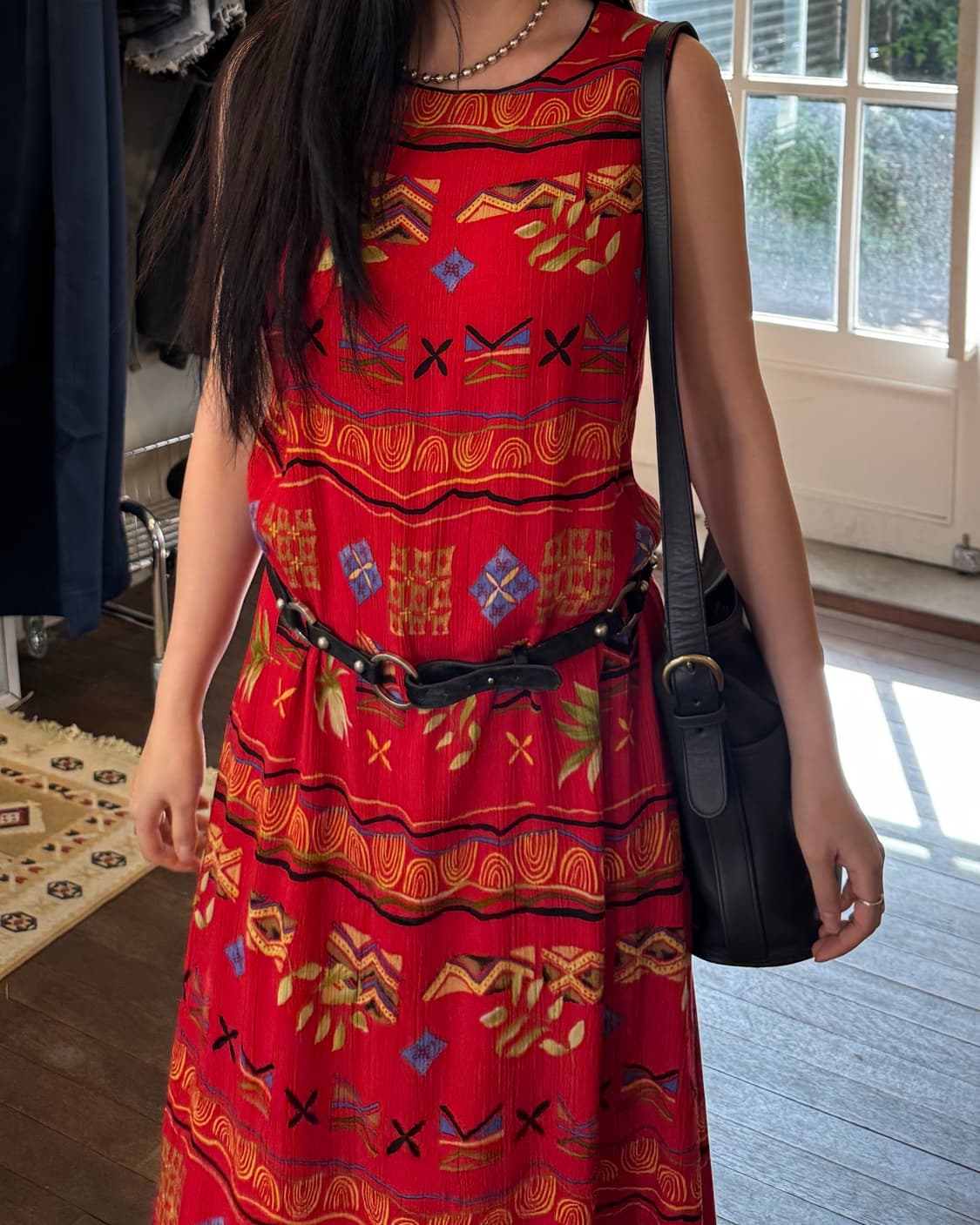 90s Stonebridge 에스닉 패턴 레이온 맥시 원피스 상품이미지4