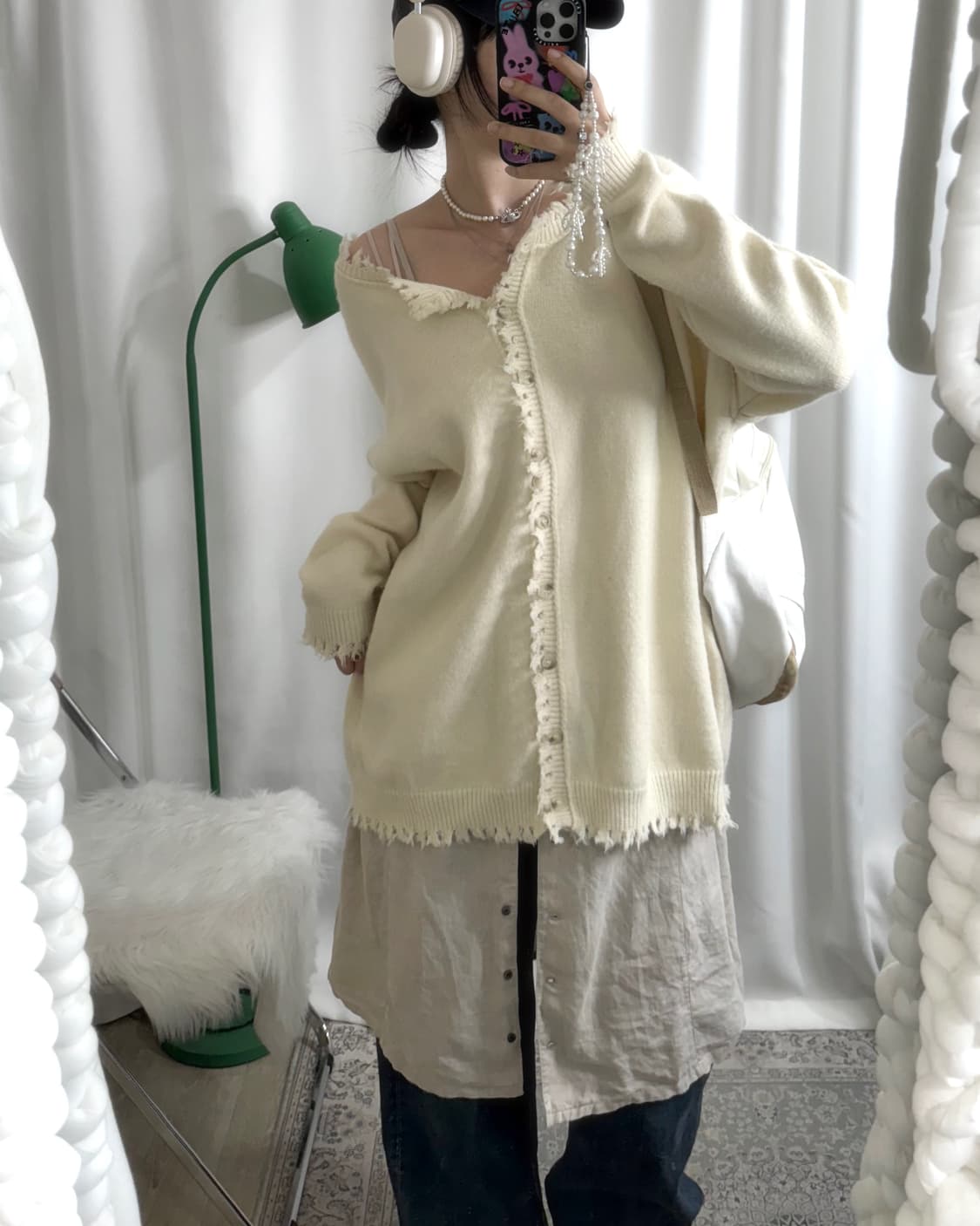 아이보리 데미지 오버핏 가디건 상품이미지6