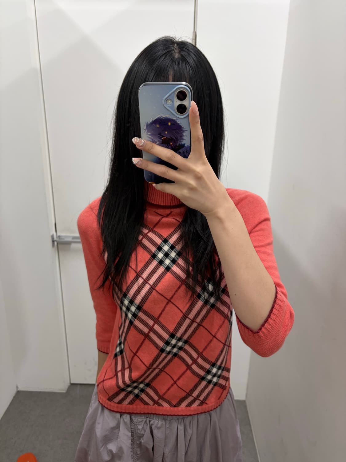 버버리 블루라벨 핑크 노바체크 하이넥 니트 상품이미지5