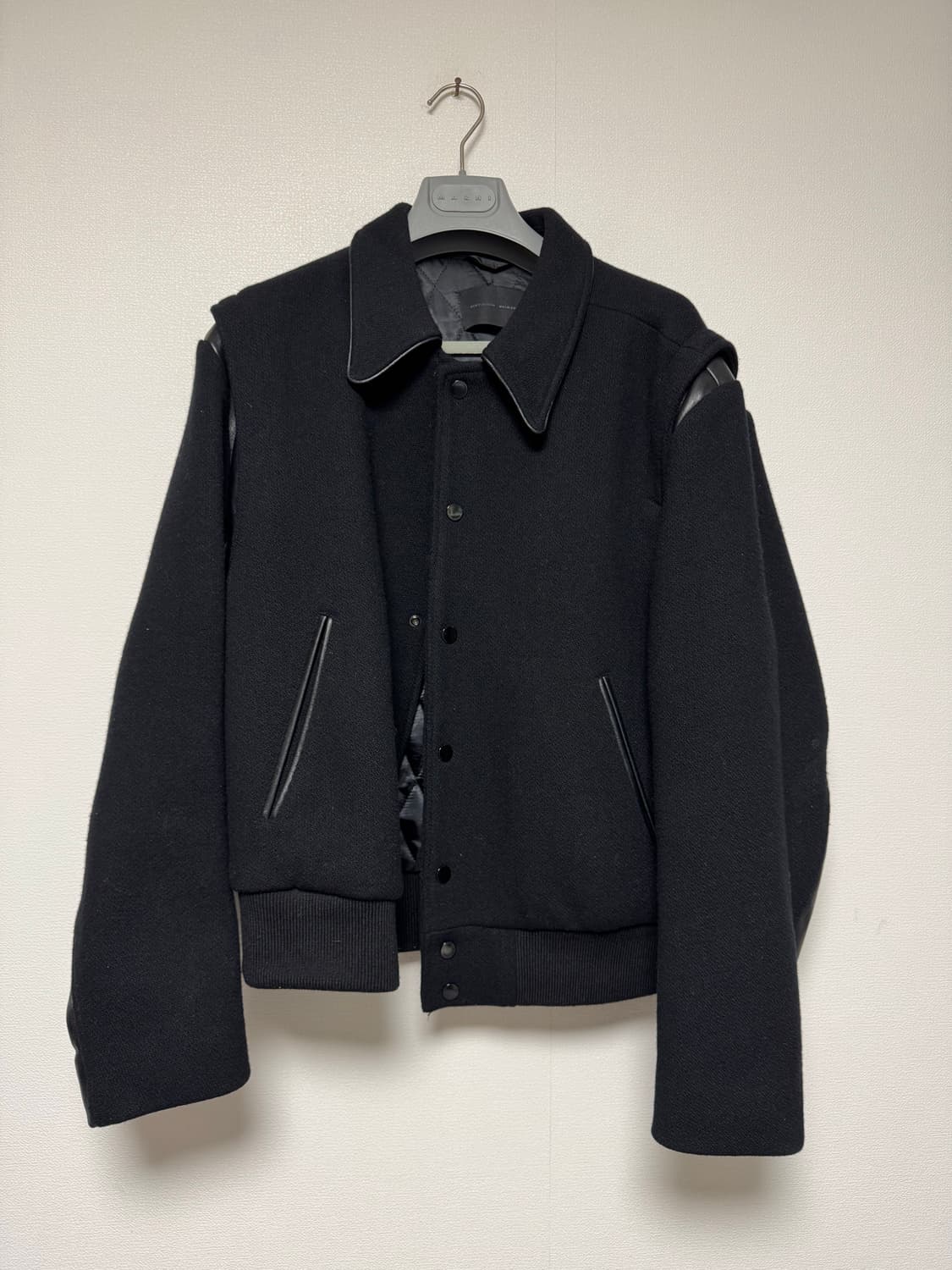 인사일런스X도프제이슨 레더 믹스 울 바시티 자켓 블랙 L 상품이미지2