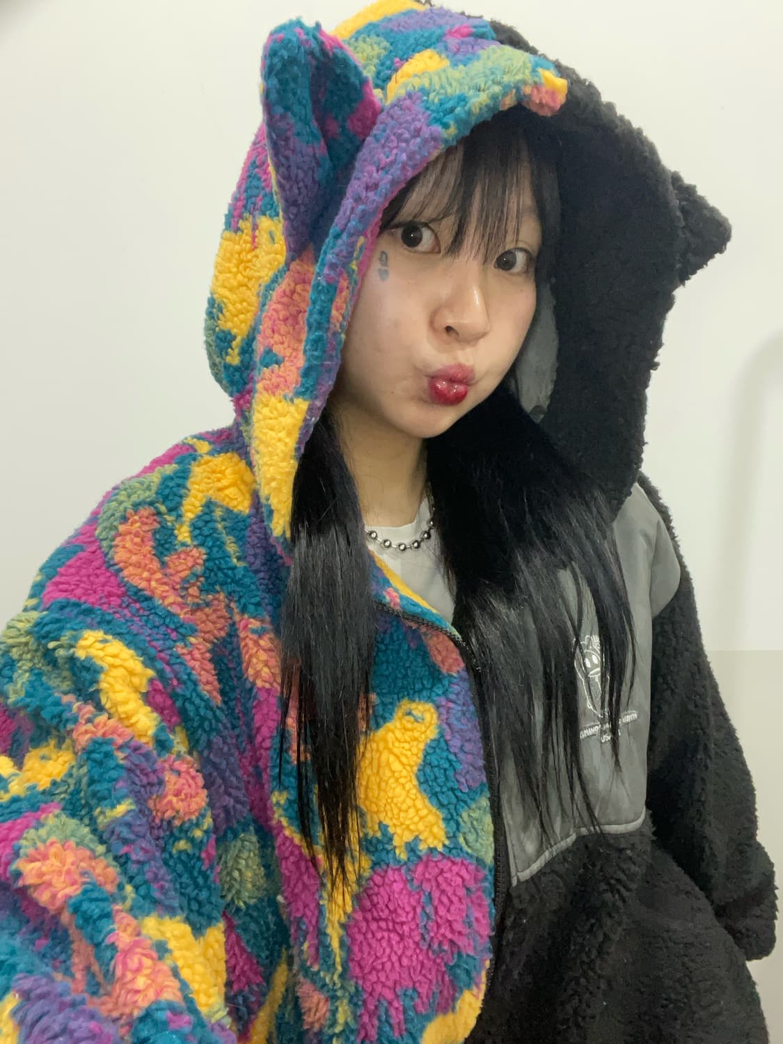 (빈티지) ScoLar Parity 투톤 고양이 귀 후드 플리스 자켓 상품이미지1