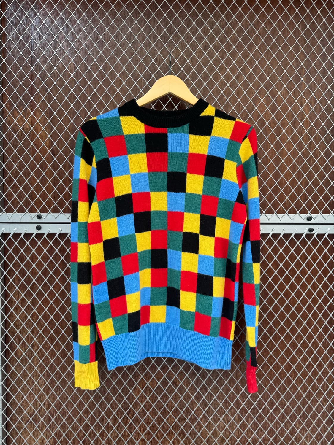 BEAMS 빔즈 컬러풀 체크 패턴 니트 울 니트 S 상품이미지1