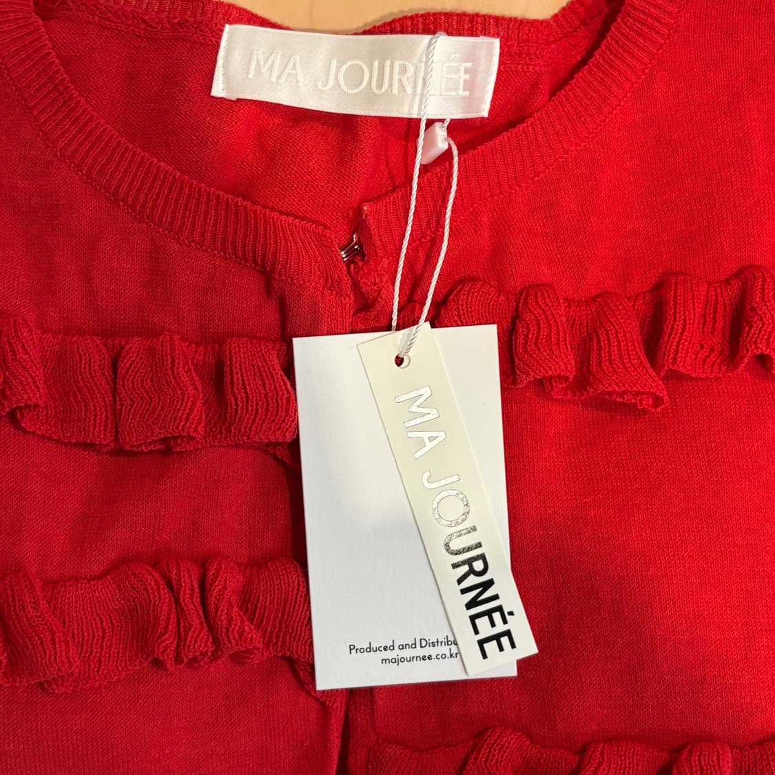 (새상품) 마조네 sheer frill 가디건 레드 상품이미지2