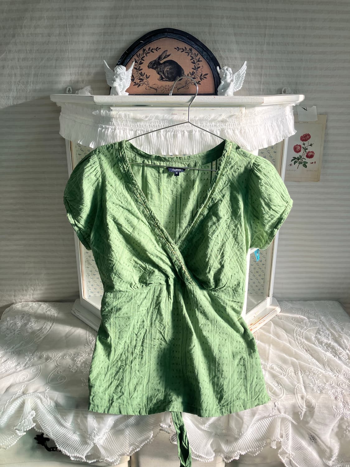 빈티지 그린 리본 블라우스 상품이미지6