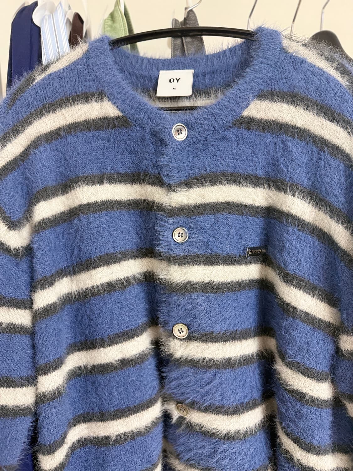 오와이 HAIRY STRIPE KNIT CARDIGAN - BLUE M 상품이미지2