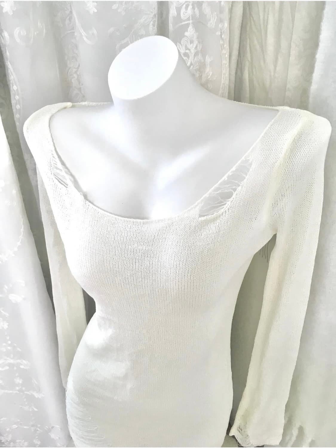 inpysecond 화이트 그런지 슬림 네트 롱슬리브 상품이미지5