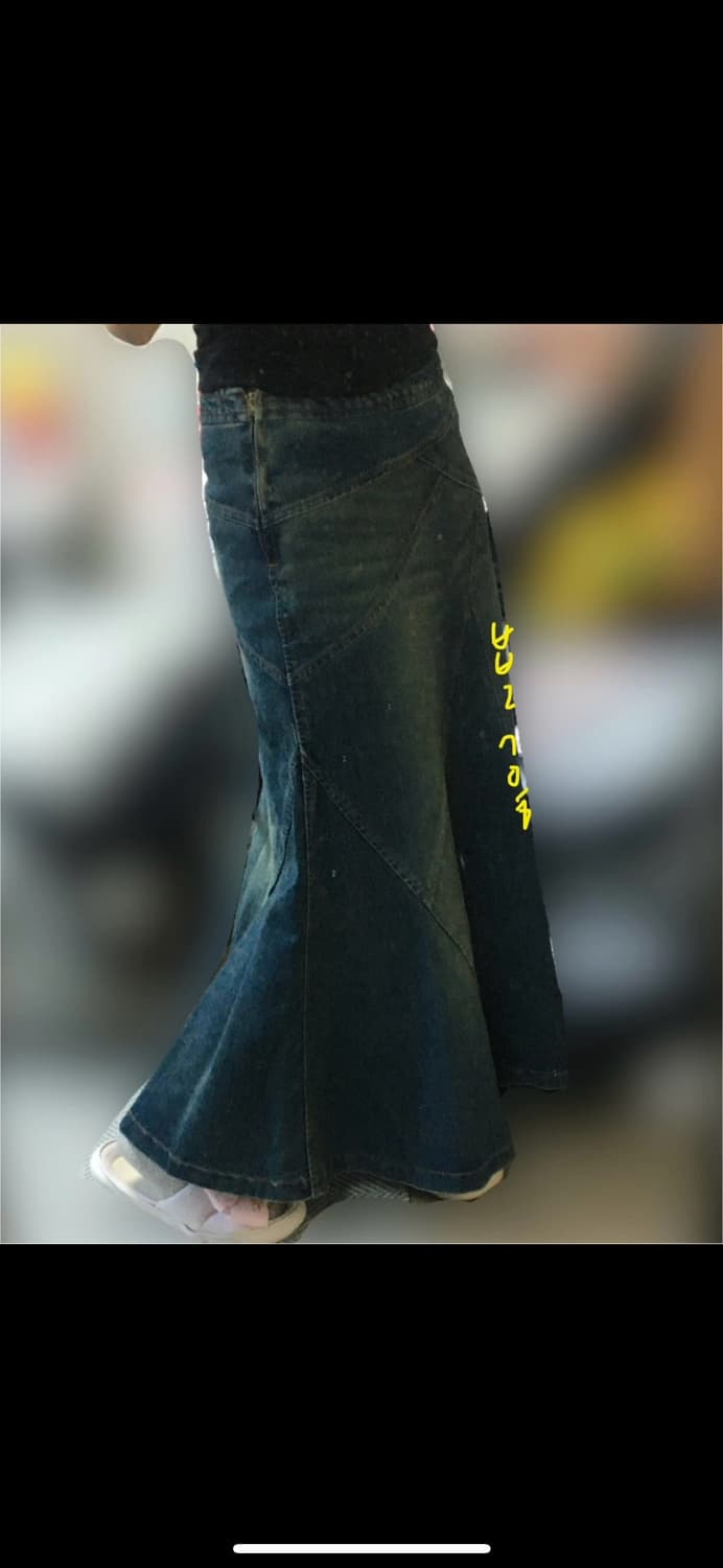 빈티지 데님 워싱 머메이드 롱 스커트 상품이미지7