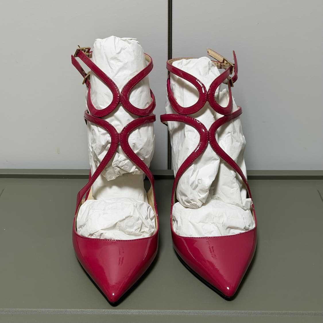 정품 지미추 핫핑크 페이턴트 스트랩 스틸레토 힐 37.5 상품이미지3