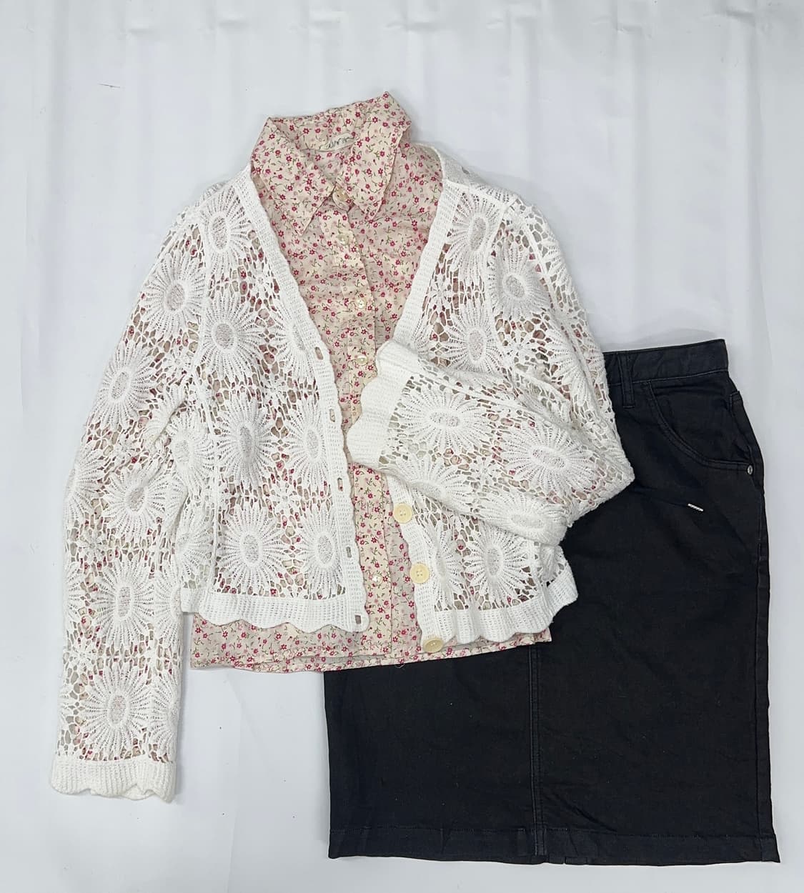 🌷하구미의 핑크 플라워 코디세트🌷 셔츠 페어리 크로셰 미디스커트  상품이미지2