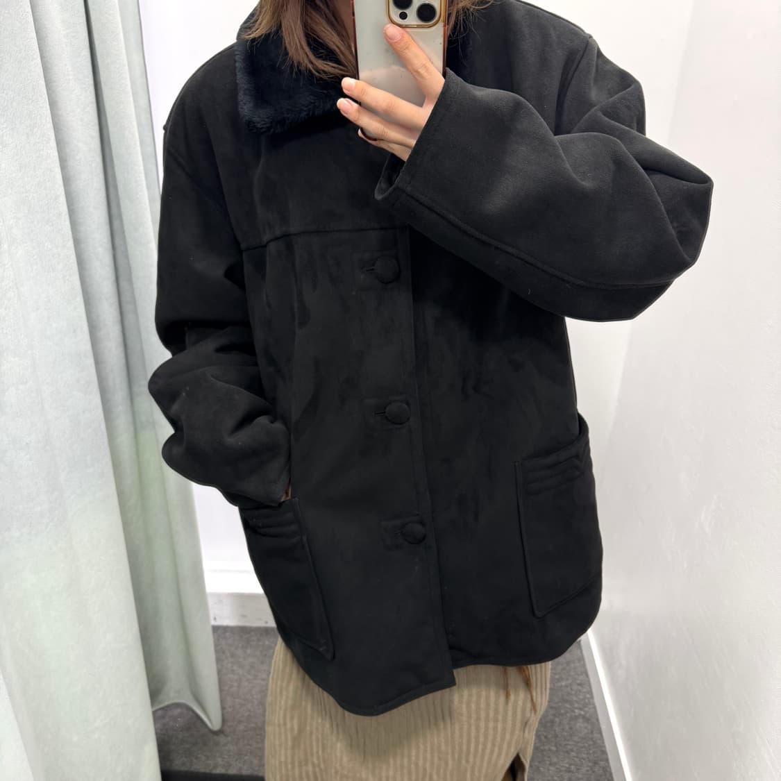 블랙 하프 무스탕코트 상품이미지2