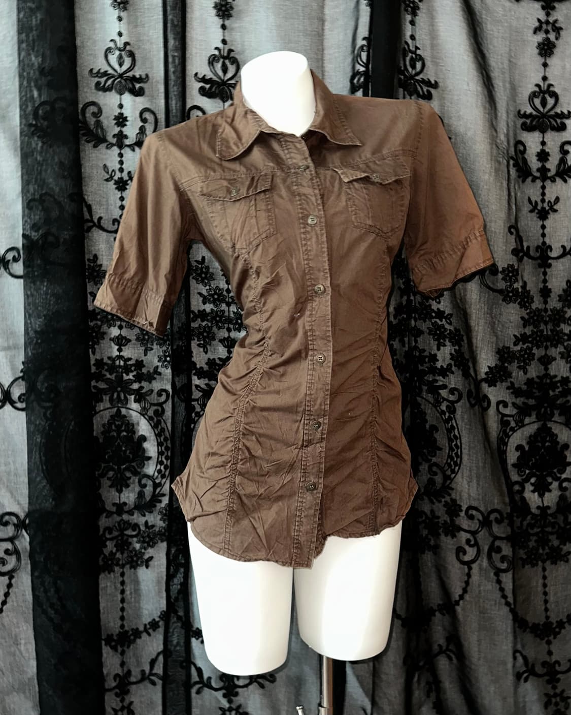 brown shirring shirt 상품이미지1