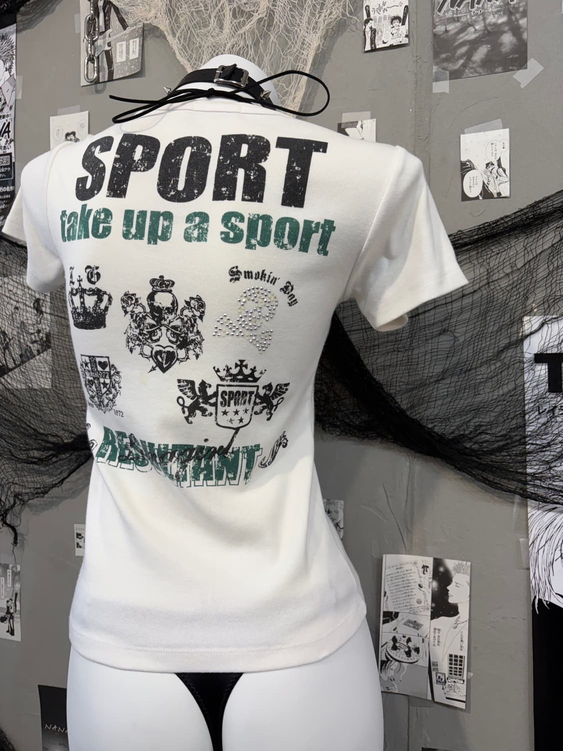 Y2K skull crown cubic detail half sleeve 상품이미지7