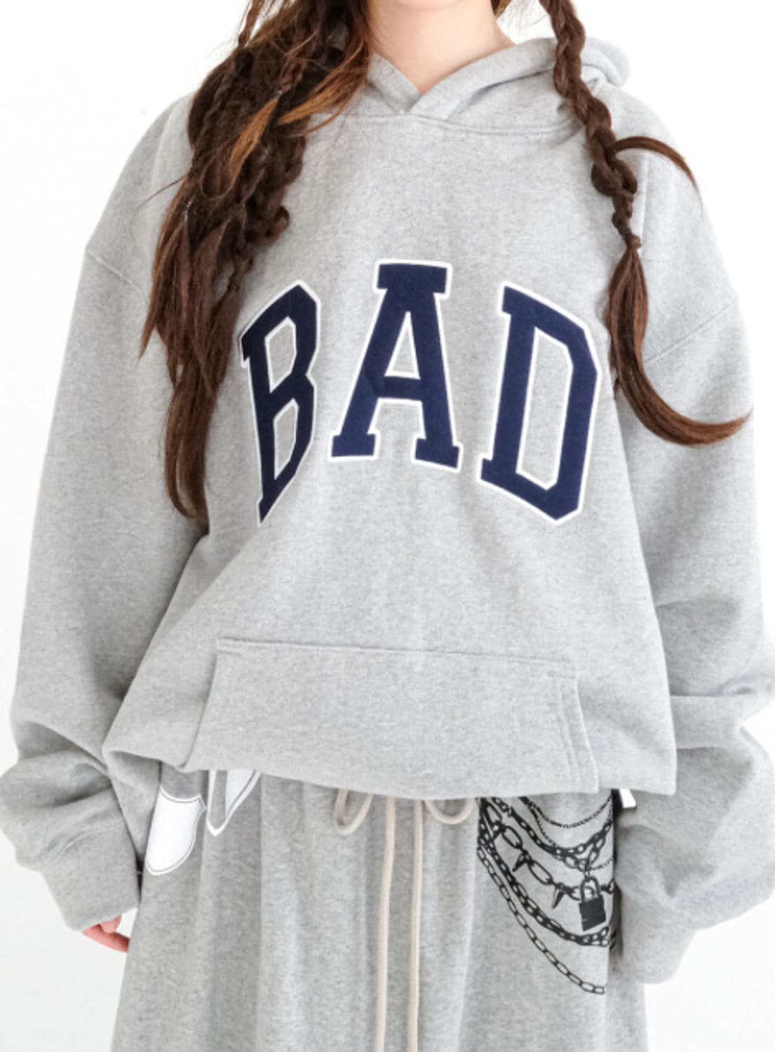 BAD trim hoodie (melange grey) 상품이미지1