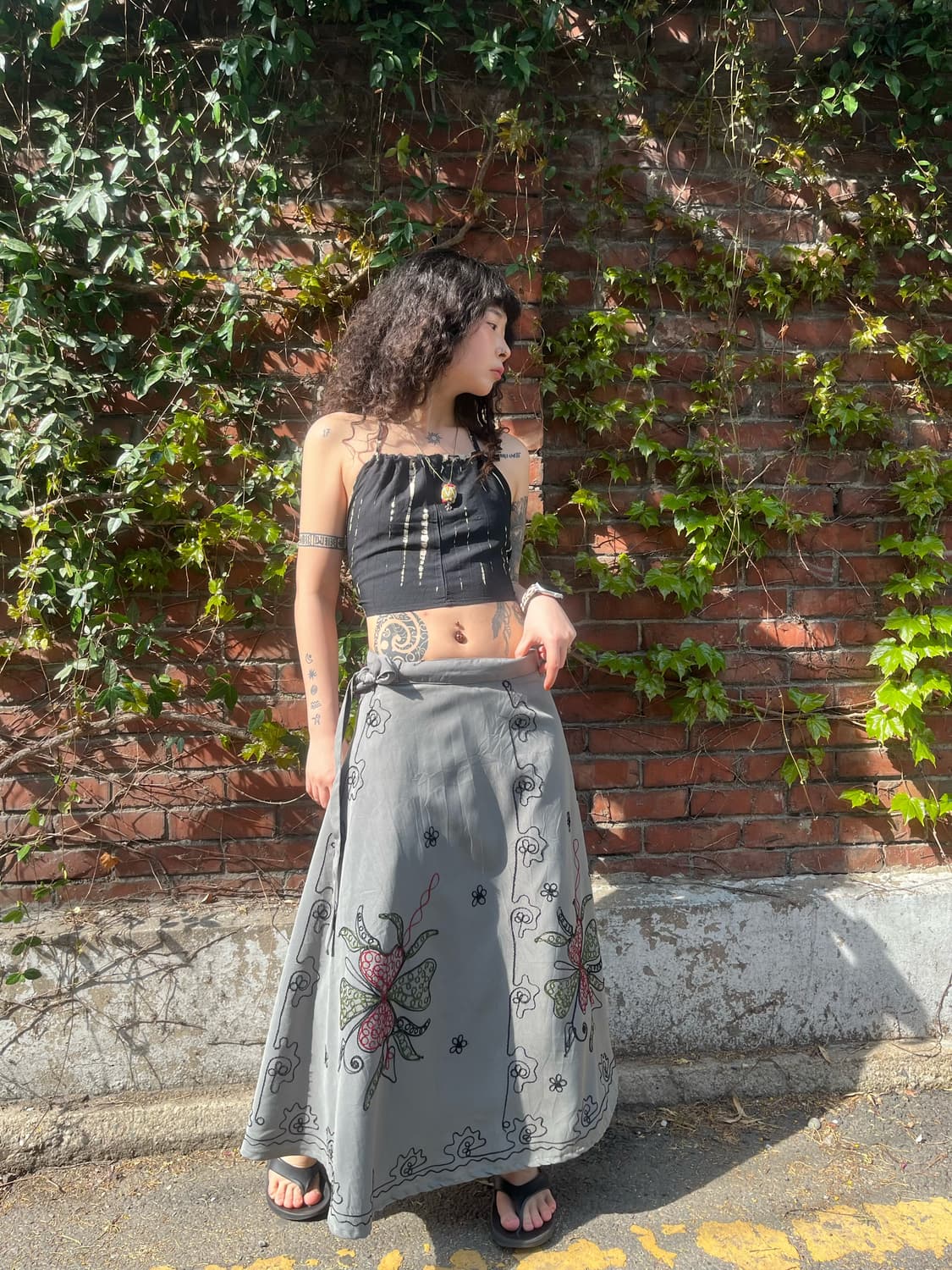 에스닉 페이즐리 자수 랩 스커트 상품이미지3