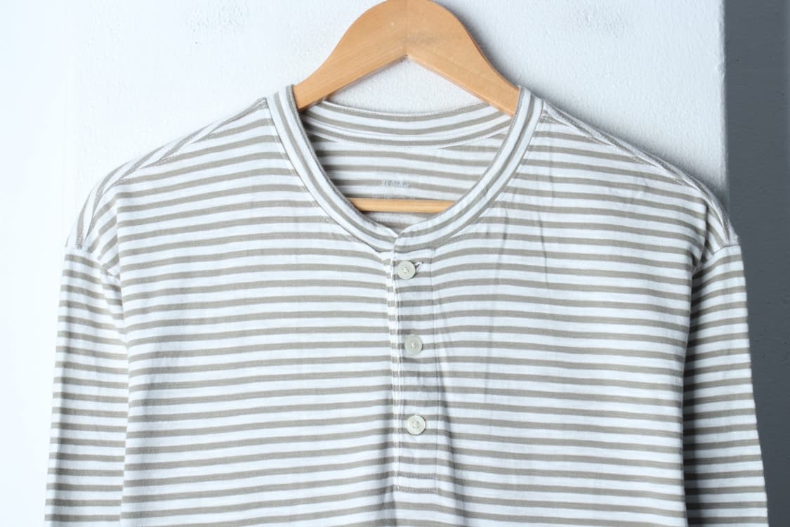 (XL-2XL) 지오다노 반팔 티셔츠 헨리넥 스트라이프 카키-H32664 상품이미지3