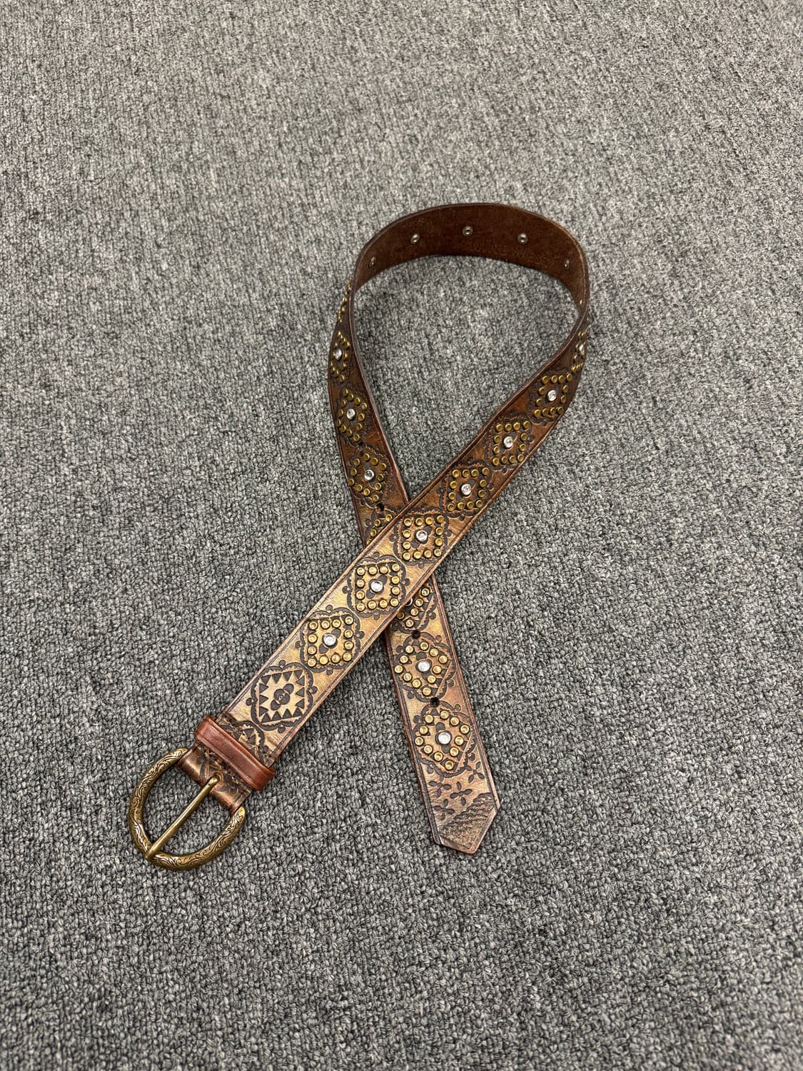 Nine West 빈티지 패턴 잼스톤 웨스턴 브라운 가죽벨트 상품이미지1