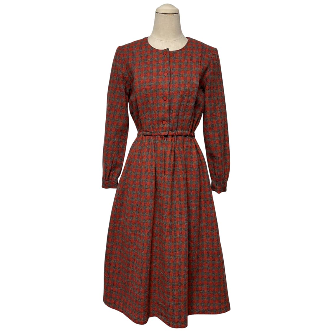 3799 레드 체크 모직 긴팔원피스 상품이미지1