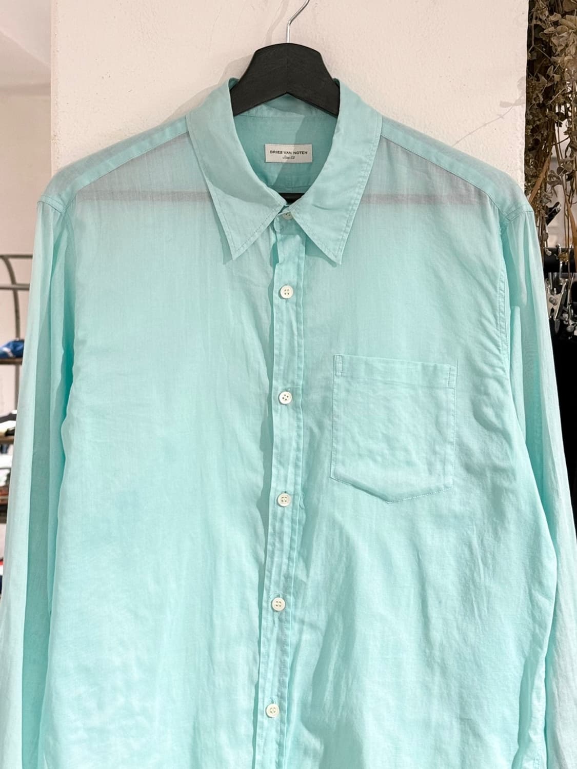 드리스 반 노튼 민트 시스루 텍스쳐 코튼 셔츠 상품이미지4