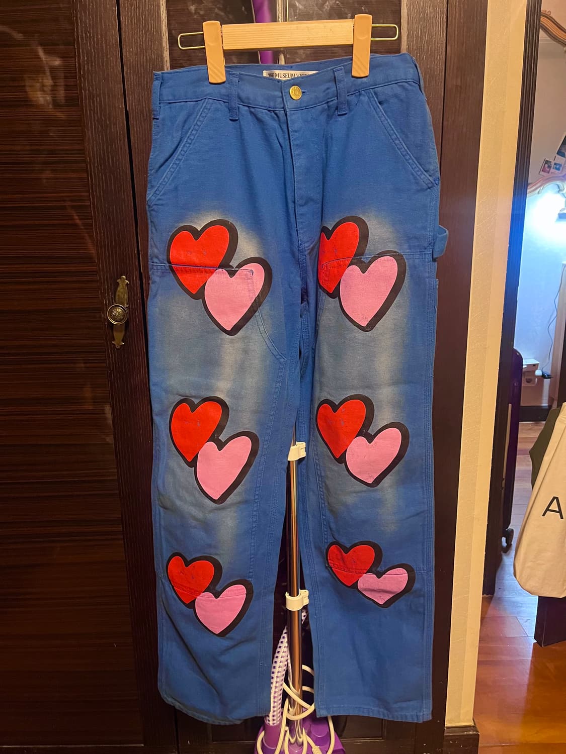 [남녀공용M]더뮤지엄비지터 하트 프린팅 블루 데님 팬츠 상품이미지1