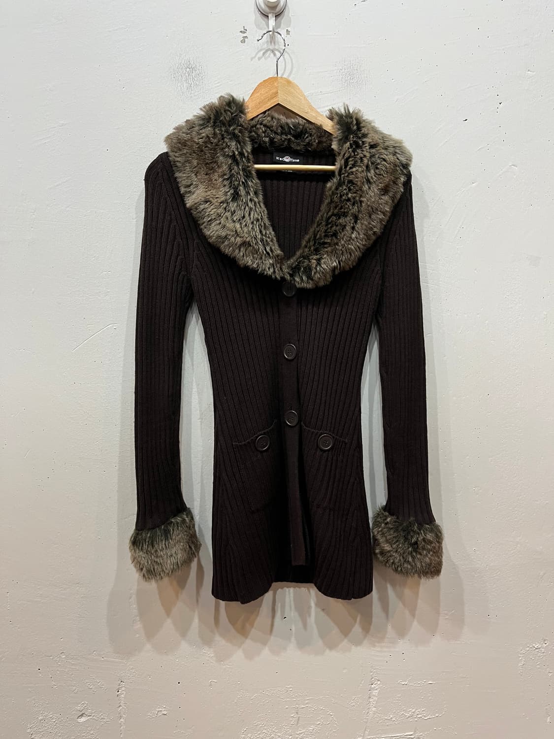 JPN 퍼 골지 모리 롱 가디건 브라운  상품이미지1