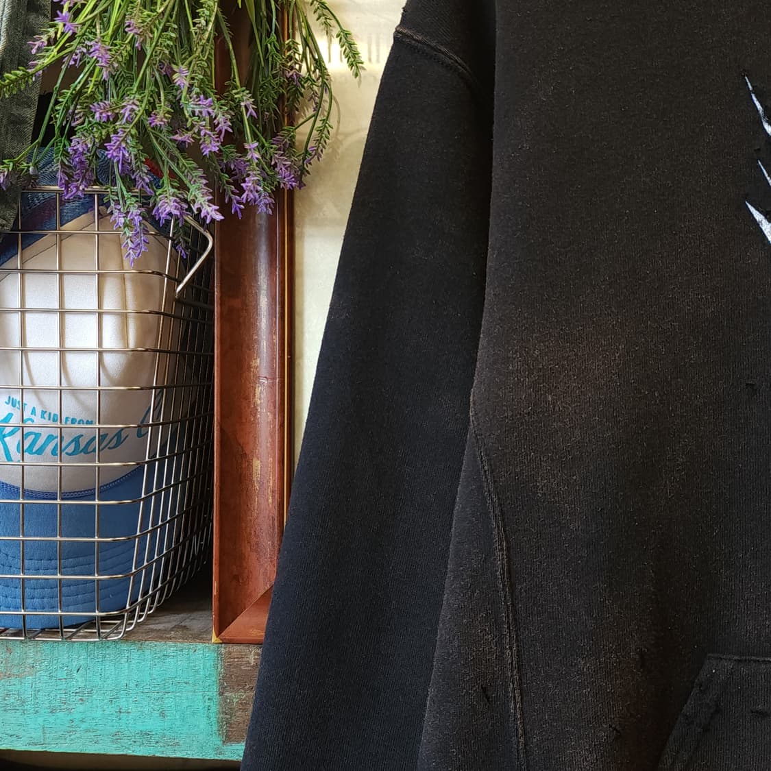 90s 러셀 후드 빈티지 스웻셔츠 썬페이딩 블랙 프린팅 M 상품이미지6