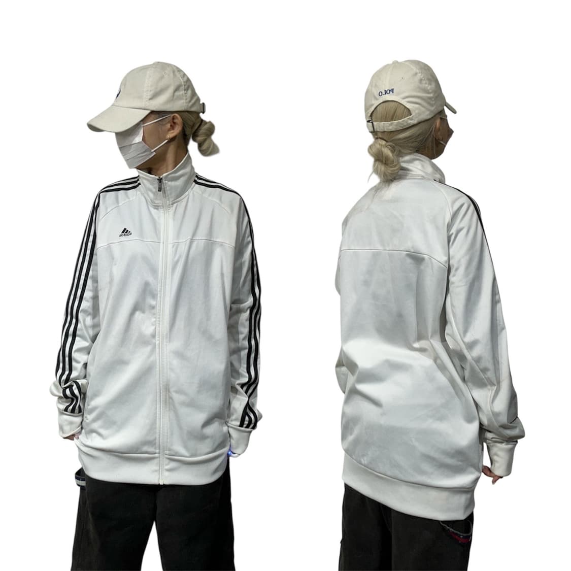 아디다스 화이트 블랙 삼선 오버핏 트랙탑 져지 XL 상품이미지1