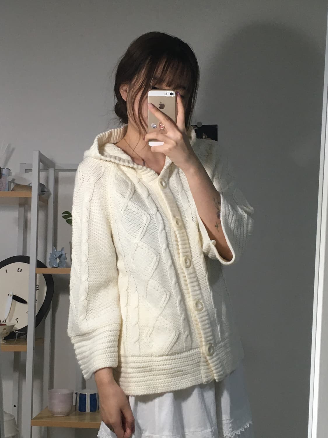 화이트 케이블 후드니트 상품이미지2