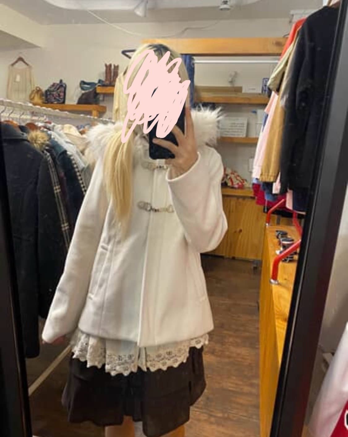 일본빈티지 퓨어아이보리 후드 숏코트 상품이미지2