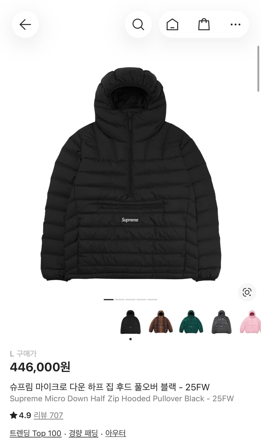 슈프림 마이크로패딩 L 상품이미지1